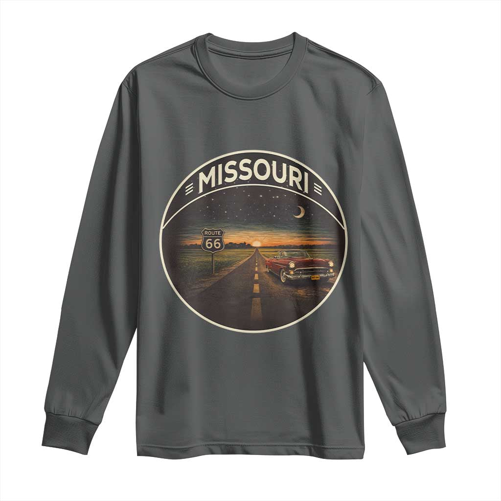 Missouri State Route Highway 66 Long Sleeve Shirt Mother Road Travel Gift TS12 Dark Heather Print Your Wear