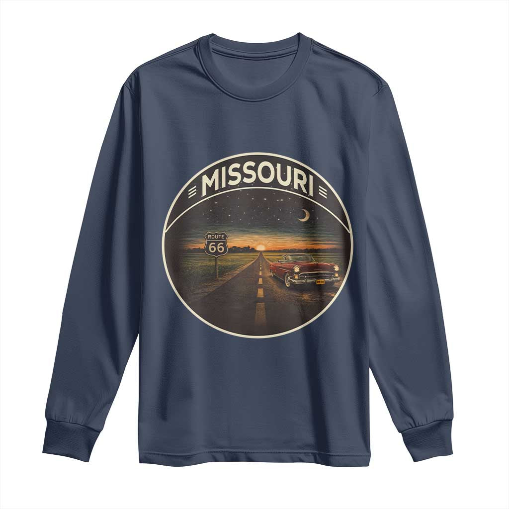Missouri State Route Highway 66 Long Sleeve Shirt Mother Road Travel Gift TS12 Navy Print Your Wear