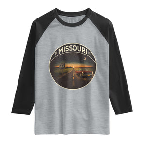 Missouri State Route Highway 66 Raglan Shirt Mother Road Travel Gift TS12 Heather Gray Black Print Your Wear