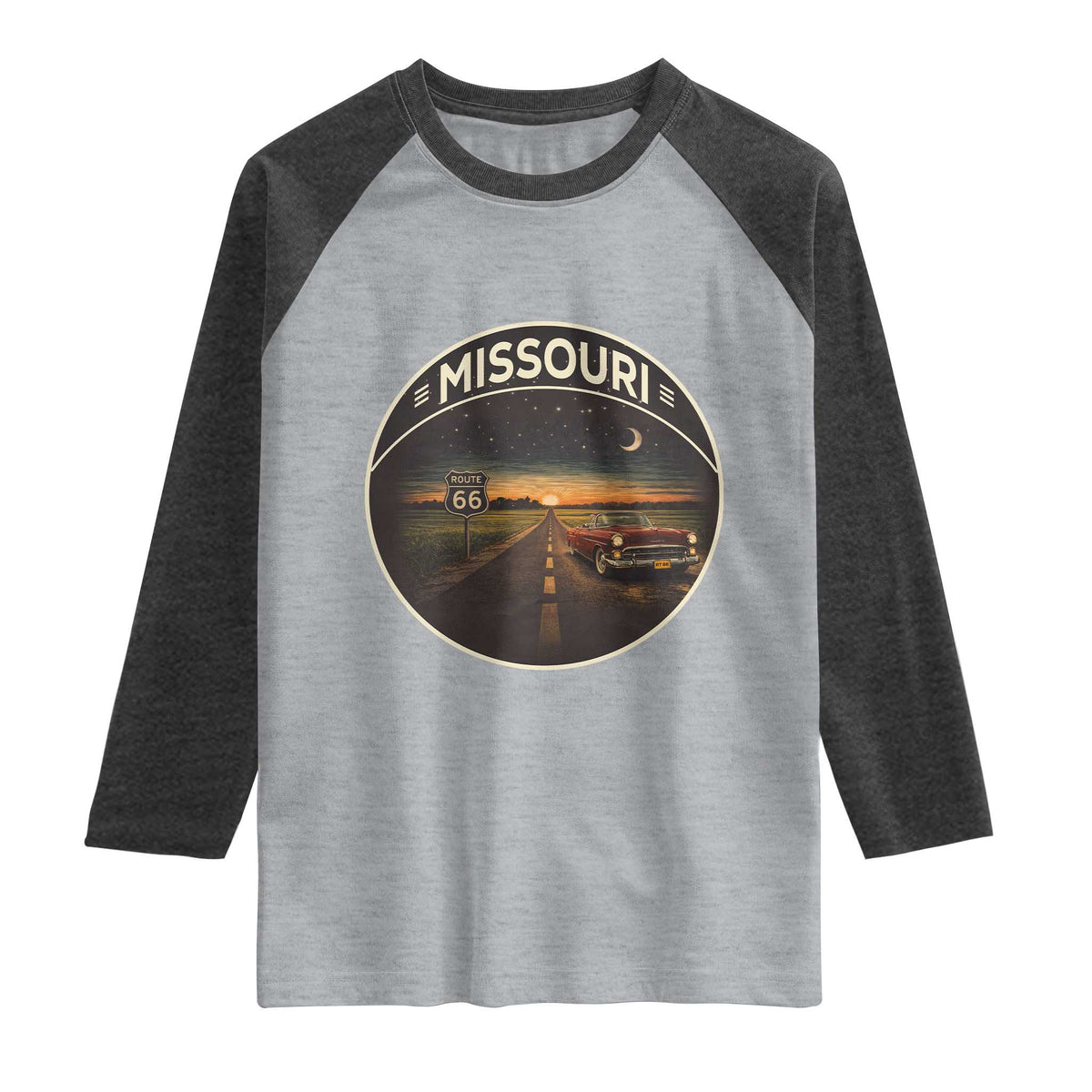 Missouri State Route Highway 66 Raglan Shirt Mother Road Travel Gift TS12 Heather Gray Heather Charcoal Print Your Wear