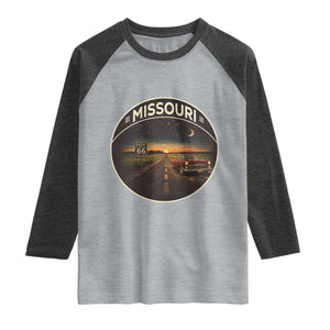 Missouri State Route Highway 66 Raglan Shirt Mother Road Travel Gift TS12 Heather Gray Heather Charcoal Print Your Wear