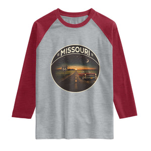 Missouri State Route Highway 66 Raglan Shirt Mother Road Travel Gift TS12 Heather Gray Heather Red Print Your Wear