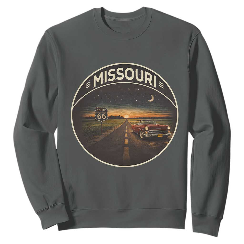 Missouri State Route Highway 66 Sweatshirt Mother Road Travel Gift TS12 Dark Heather Print Your Wear