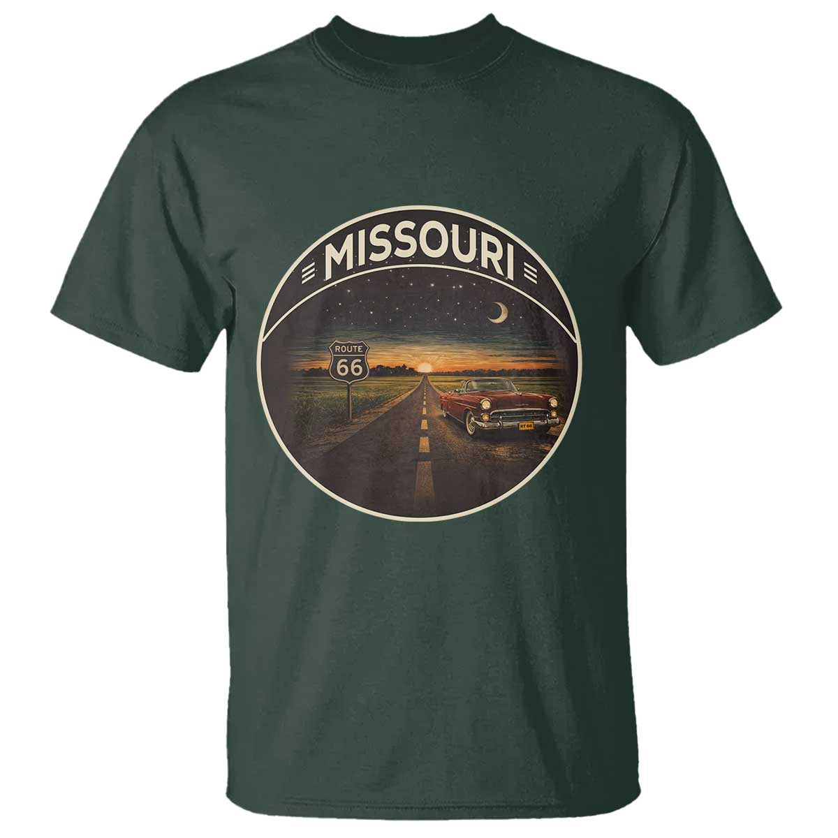 Missouri State Route Highway 66 T Shirt Mother Road Travel Gift TS12 Dark Forest Green Print Your Wear