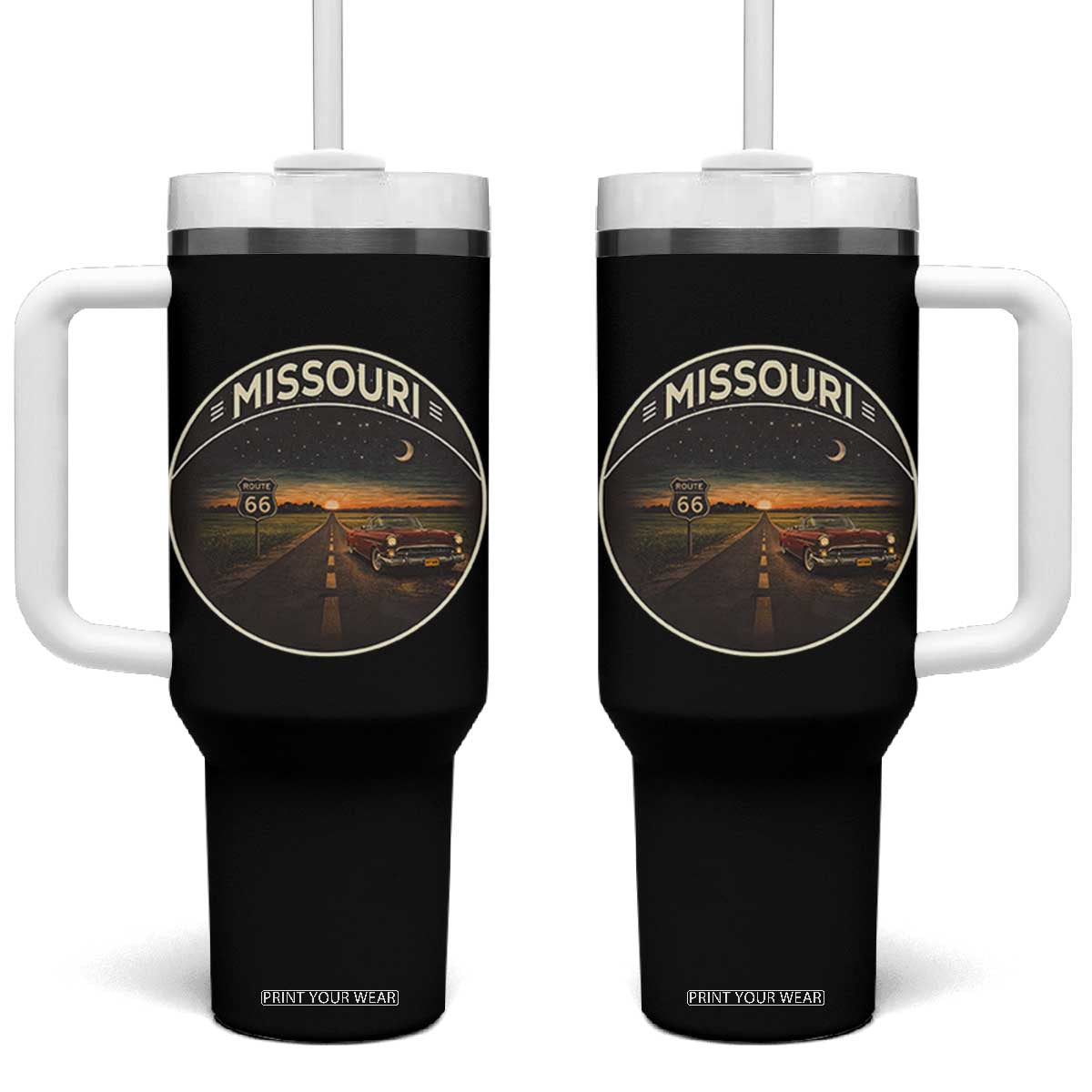 Missouri State Route Highway 66 Tumbler With Handle Mother Road Travel Gift TS12 One Size: 40 oz Black Print Your Wear