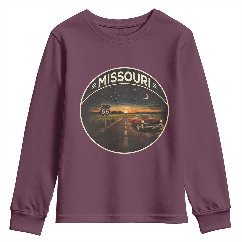 Missouri State Route Highway 66 Youth Sweatshirt Mother Road Travel Gift TS12 Maroon Print Your Wear