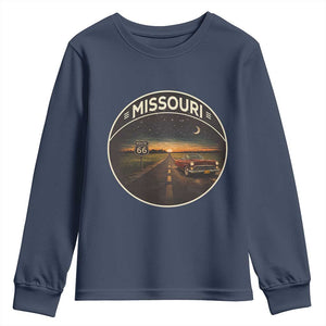 Missouri State Route Highway 66 Youth Sweatshirt Mother Road Travel Gift TS12 Navy Print Your Wear
