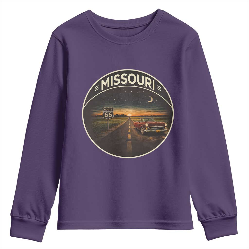 Missouri State Route Highway 66 Youth Sweatshirt Mother Road Travel Gift TS12 Purple Print Your Wear