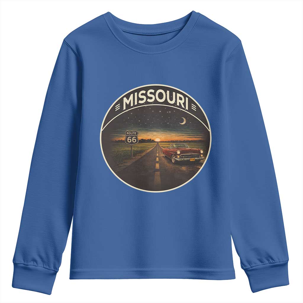 Missouri State Route Highway 66 Youth Sweatshirt Mother Road Travel Gift TS12 Royal Blue Print Your Wear