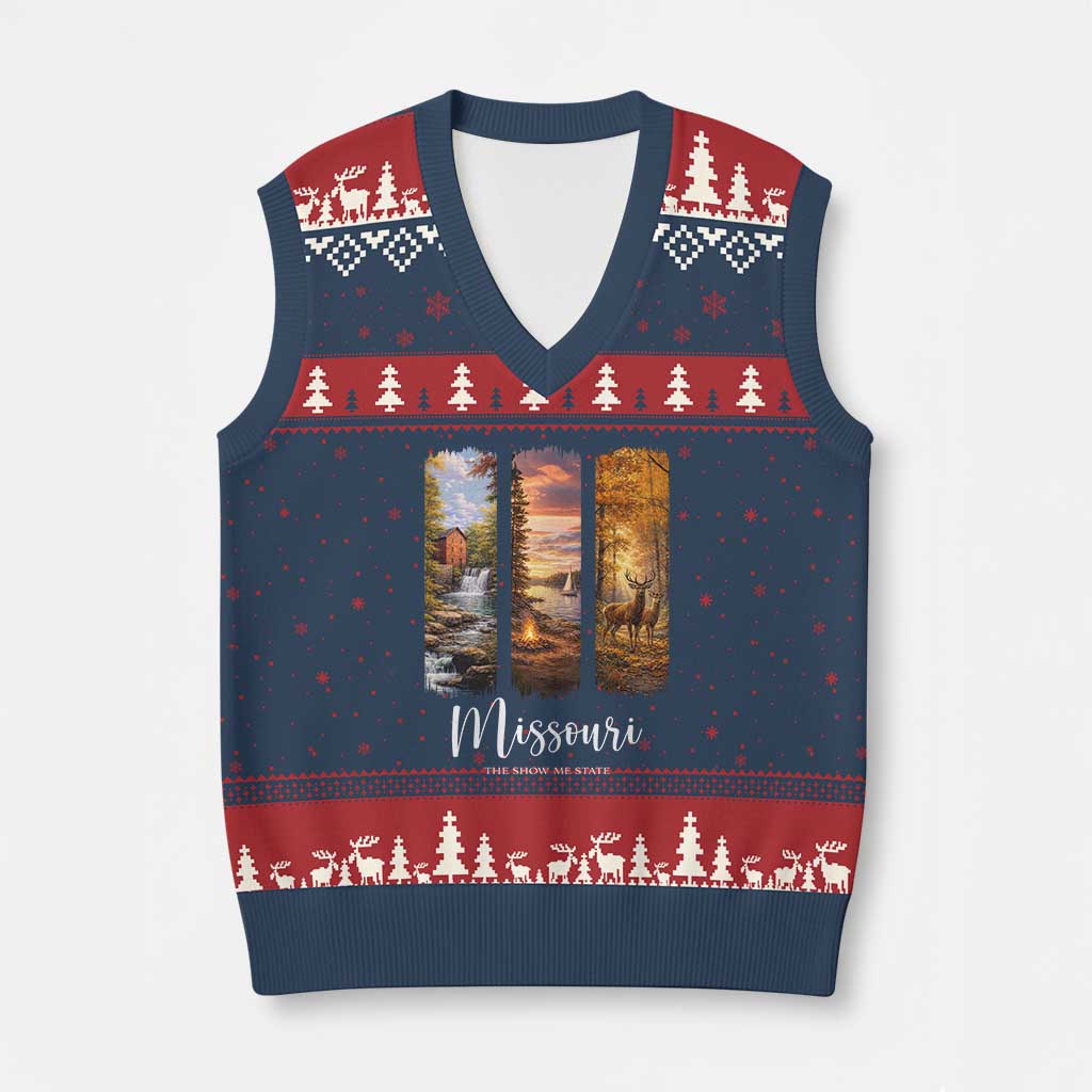 Missouri The Show Me State V-Neck Knit Sweater Vest Midwest Pride TS12 Navy Red Print Your Wear