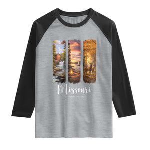 Missouri The Show Me State Raglan Shirt Midwest Pride TS12 Heather Gray Black Print Your Wear