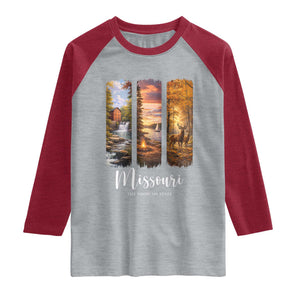Missouri The Show Me State Raglan Shirt Midwest Pride TS12 Heather Gray Heather Red Print Your Wear