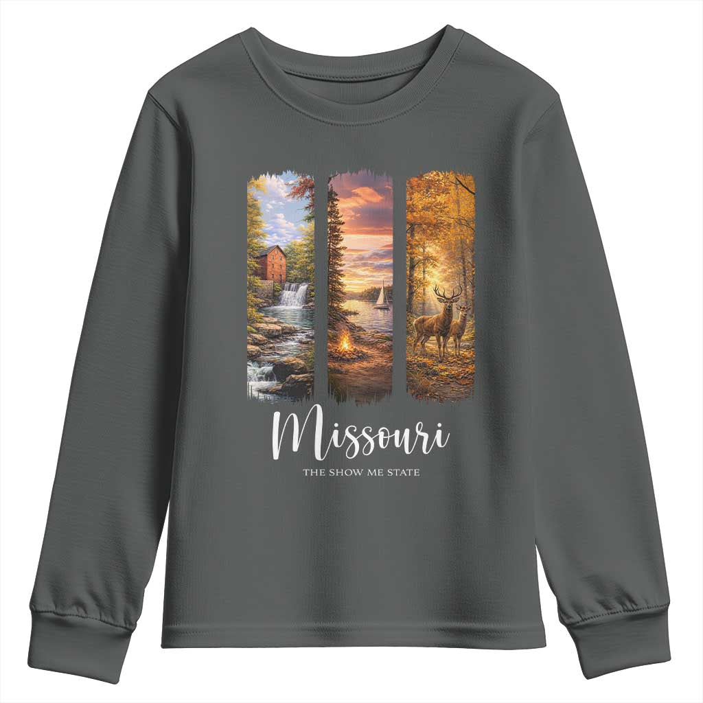 Missouri The Show Me State Youth Sweatshirt Midwest Pride TS12 Dark Heather Print Your Wear