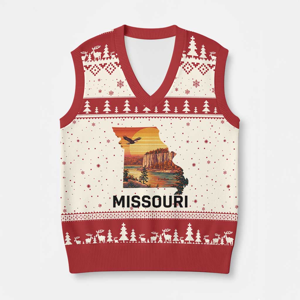 Missouri State Map Nature Travel V-Neck Knit Sweater Vest The Show Me State Pride TS12 Beige Red Print Your Wear