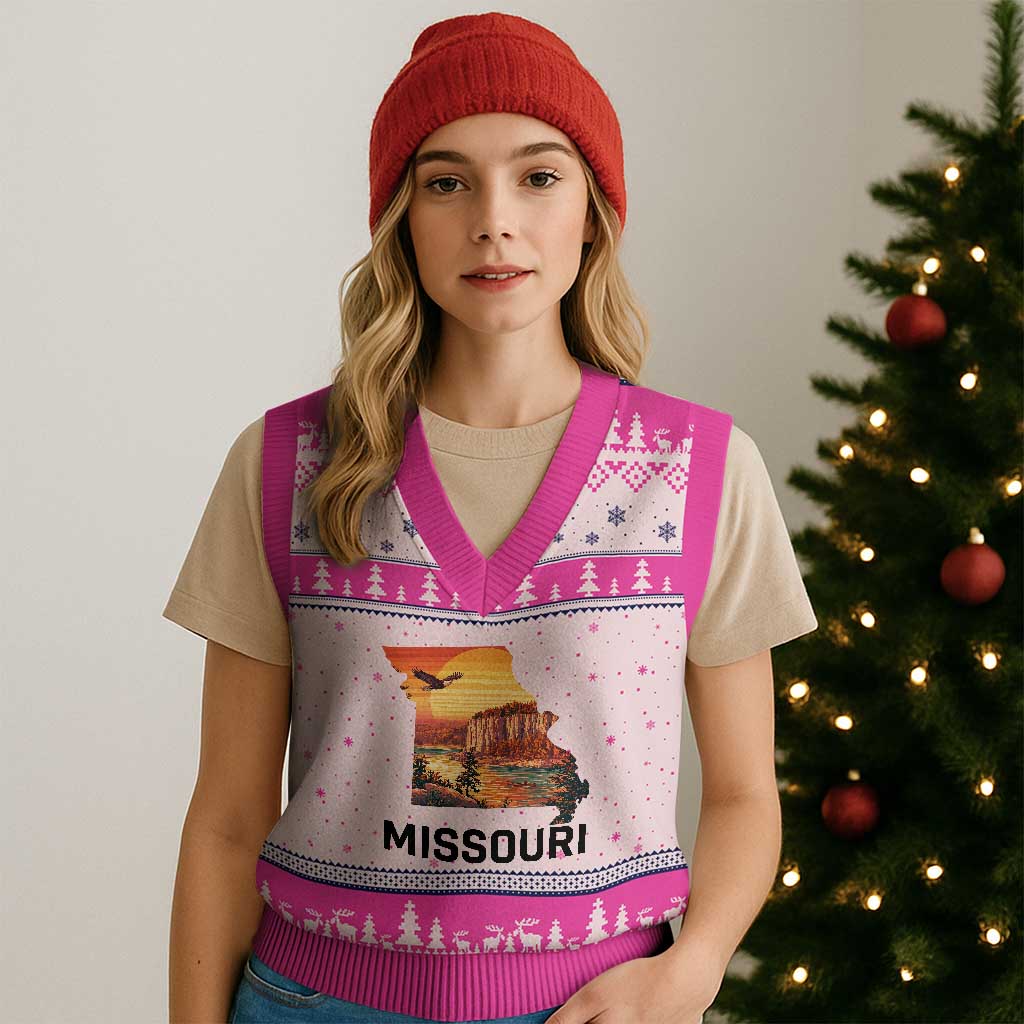 Missouri State Map Nature Travel V-Neck Knit Sweater Vest The Show Me State Pride TS12 Hot Pink Print Your Wear