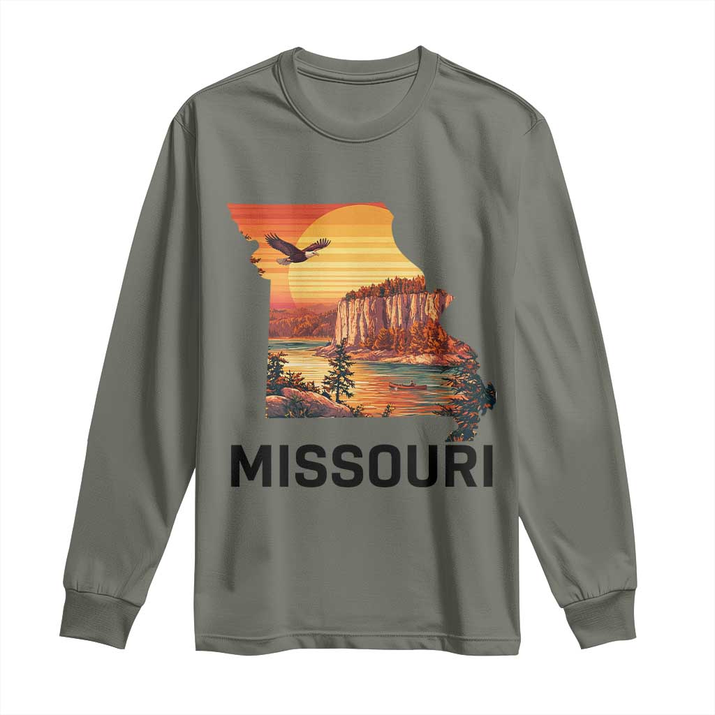 Missouri State Map Nature Travel Long Sleeve Shirt The Show Me State Pride TS12 Military Green Print Your Wear
