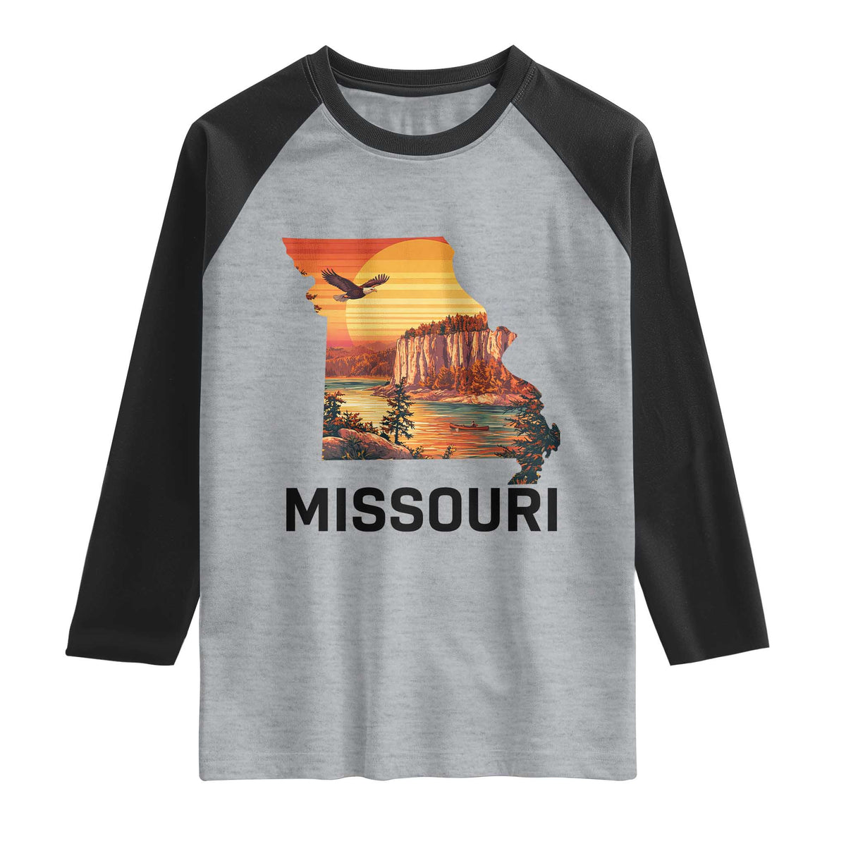 Missouri State Map Nature Travel Raglan Shirt The Show Me State Pride TS12 Heather Gray Black Print Your Wear