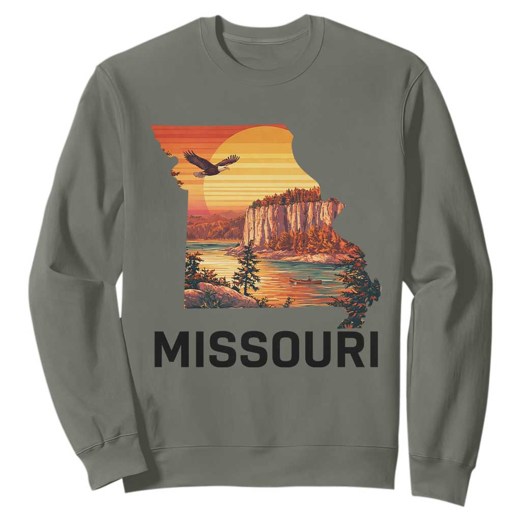 Missouri State Map Nature Travel Sweatshirt The Show Me State Pride TS12 Military Green Print Your Wear