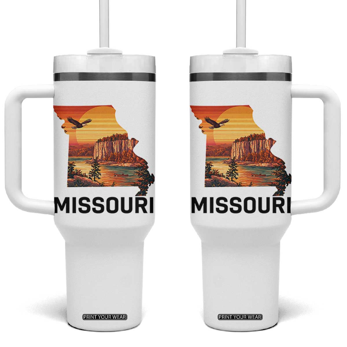Missouri State Map Nature Travel Tumbler With Handle The Show Me State Pride TS12 One Size: 40 oz White Print Your Wear