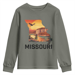 Missouri State Map Nature Travel Youth Sweatshirt The Show Me State Pride TS12 Military Green Print Your Wear