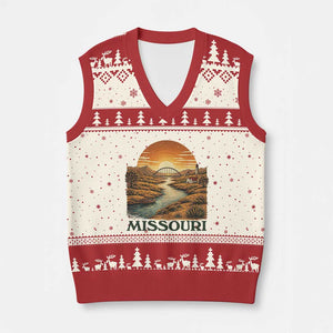 Missouri Outdoors Adventure V-Neck Knit Sweater Vest The Show Me State Souvenir TS12 Beige Red Print Your Wear