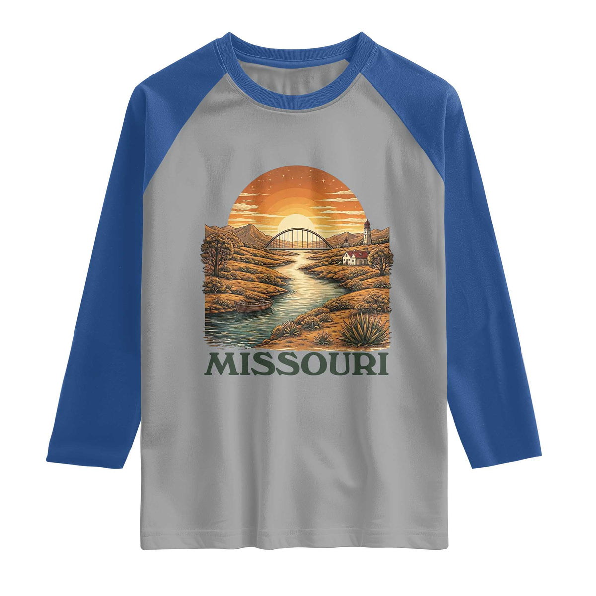 Missouri Outdoors Adventure Raglan Shirt The Show Me State Souvenir TS12 Sport Gray Royal Print Your Wear