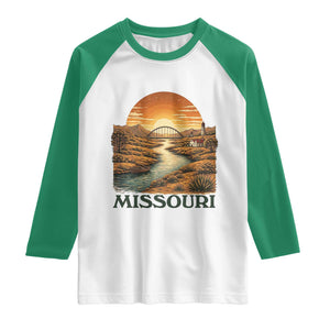 Missouri Outdoors Adventure Raglan Shirt The Show Me State Souvenir TS12 White Kelly Green Print Your Wear