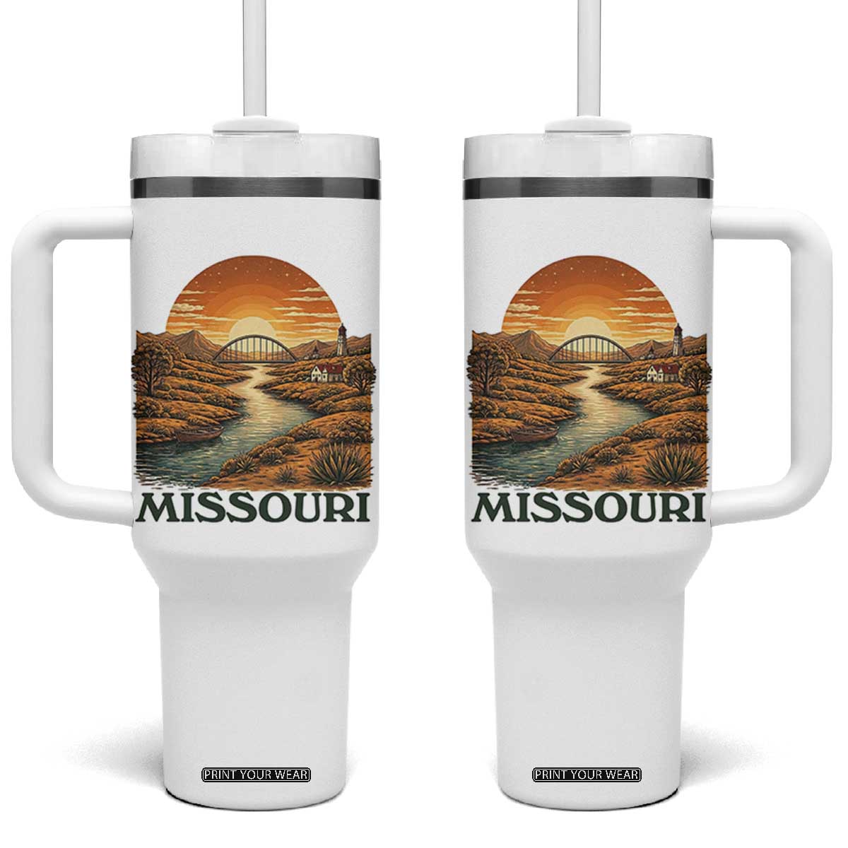 Missouri Outdoors Adventure Tumbler With Handle The Show Me State Souvenir TS12 One Size: 40 oz White Print Your Wear