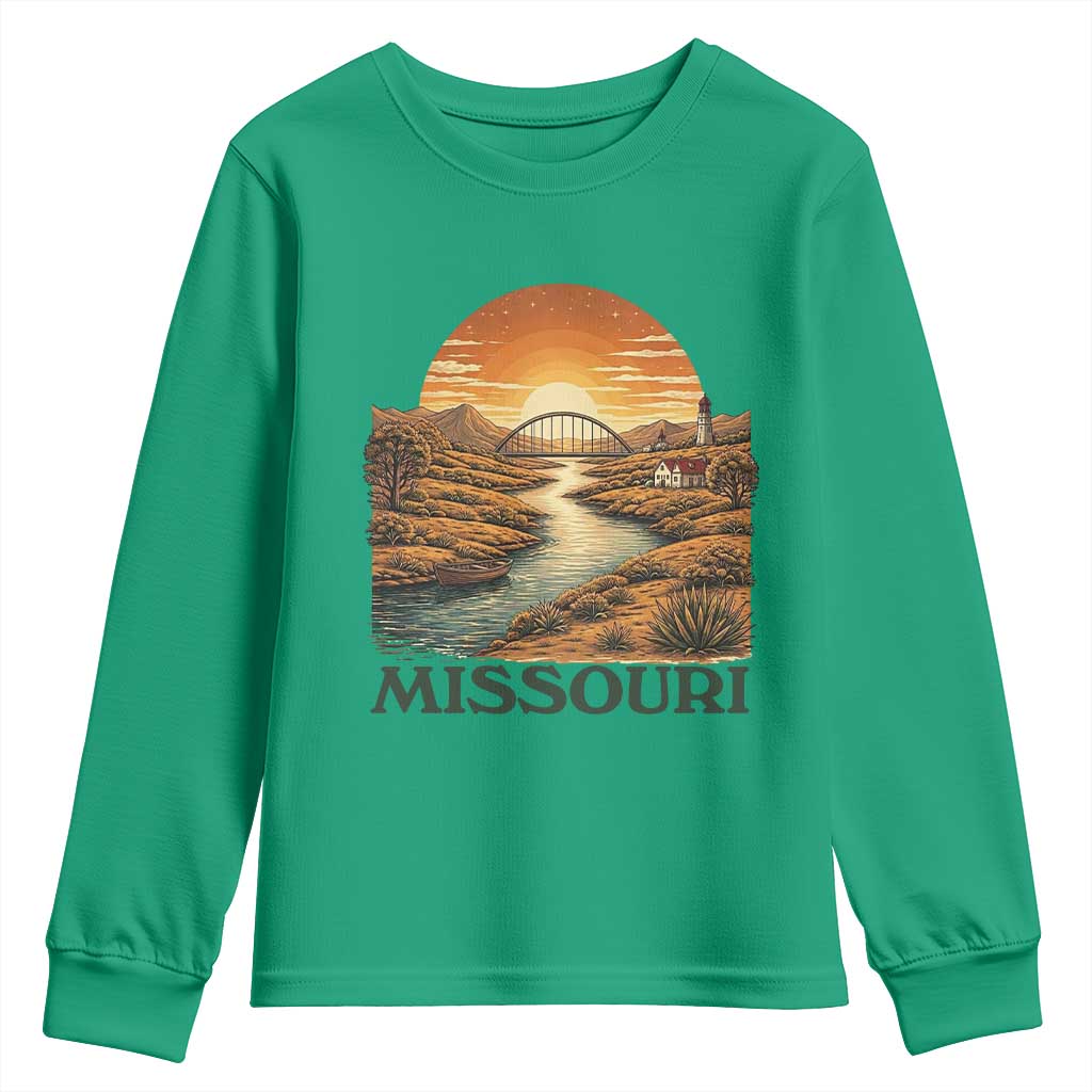 Missouri Outdoors Adventure Youth Sweatshirt The Show Me State Souvenir TS12 Irish Green Print Your Wear