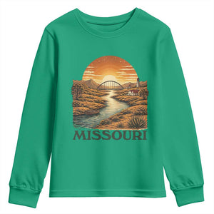 Missouri Outdoors Adventure Youth Sweatshirt The Show Me State Souvenir TS12 Irish Green Print Your Wear