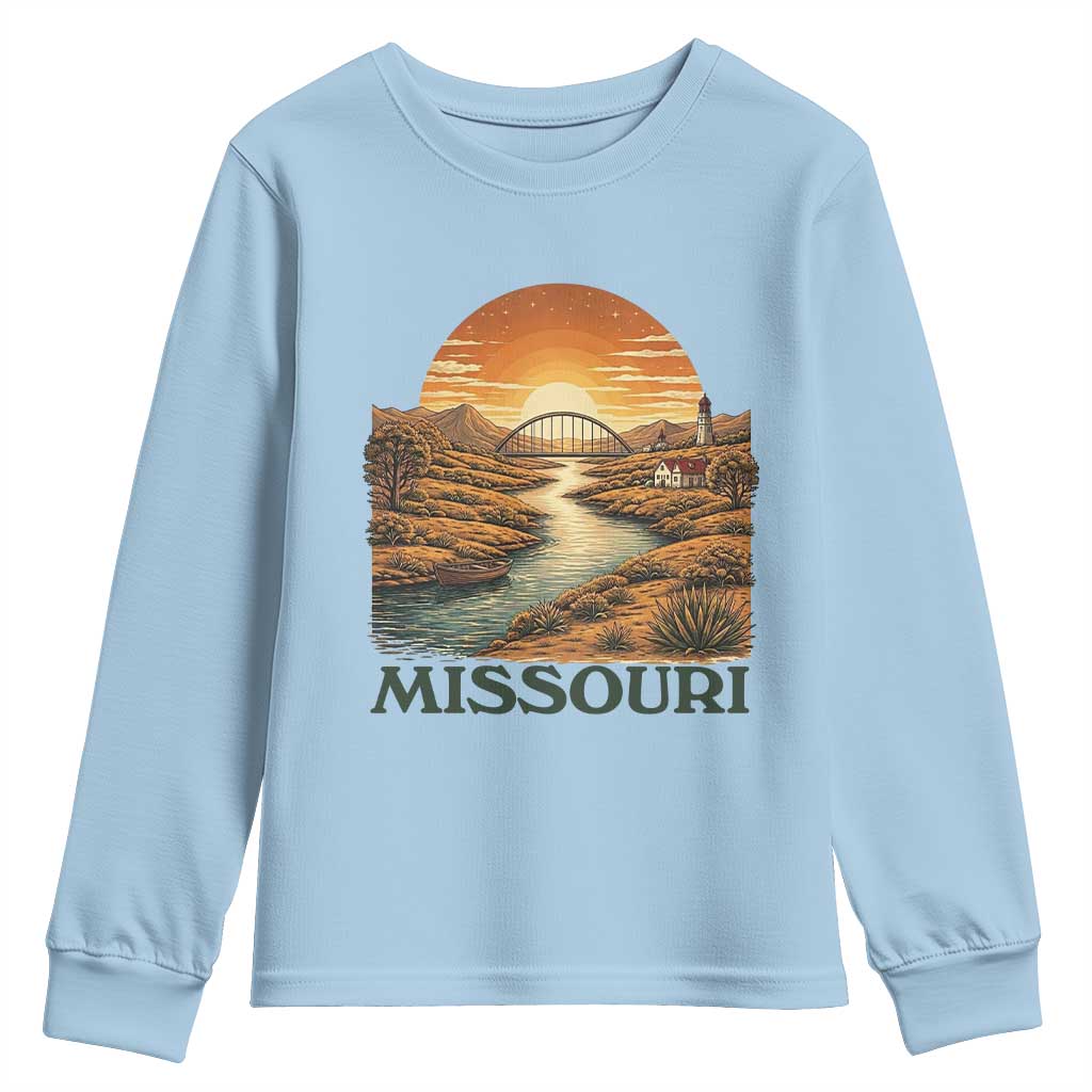 Missouri Outdoors Adventure Youth Sweatshirt The Show Me State Souvenir TS12 Light Blue Print Your Wear