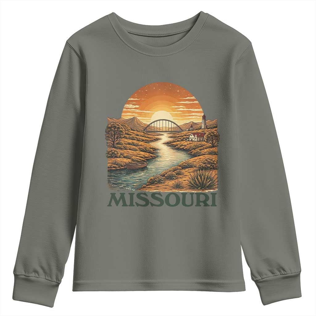 Missouri Outdoors Adventure Youth Sweatshirt The Show Me State Souvenir TS12 Military Green Print Your Wear