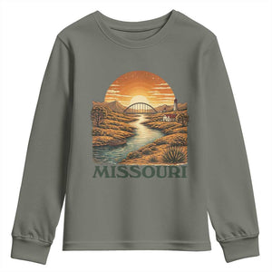 Missouri Outdoors Adventure Youth Sweatshirt The Show Me State Souvenir TS12 Military Green Print Your Wear