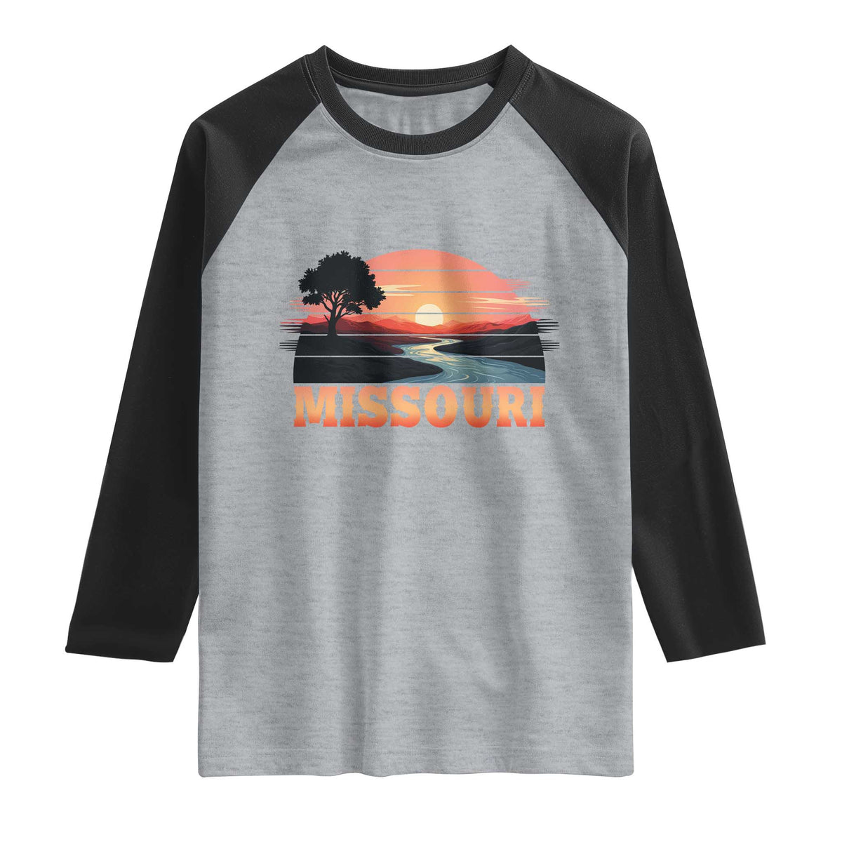 Vintage Missouri Outdoors Raglan Shirt Midwest Nature Landscape TS12 Heather Gray Black Print Your Wear