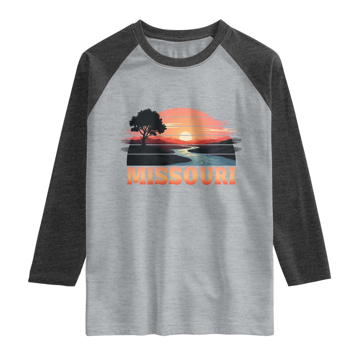 Vintage Missouri Outdoors Raglan Shirt Midwest Nature Landscape TS12 Heather Gray Heather Charcoal Print Your Wear