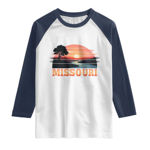 Vintage Missouri Outdoors Raglan Shirt Midwest Nature Landscape TS12 White Navy Print Your Wear