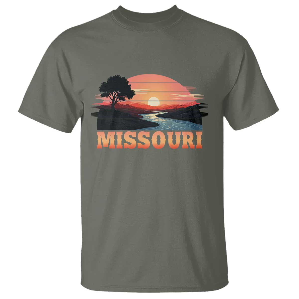 Vintage Missouri Outdoors T Shirt Midwest Nature Landscape TS12 Military Green Print Your Wear
