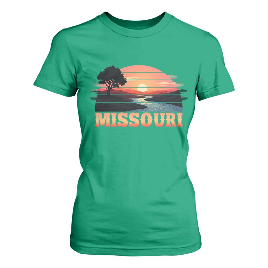 Vintage Missouri Outdoors T Shirt For Women Midwest Nature Landscape TS12 Irish Green Print Your Wear
