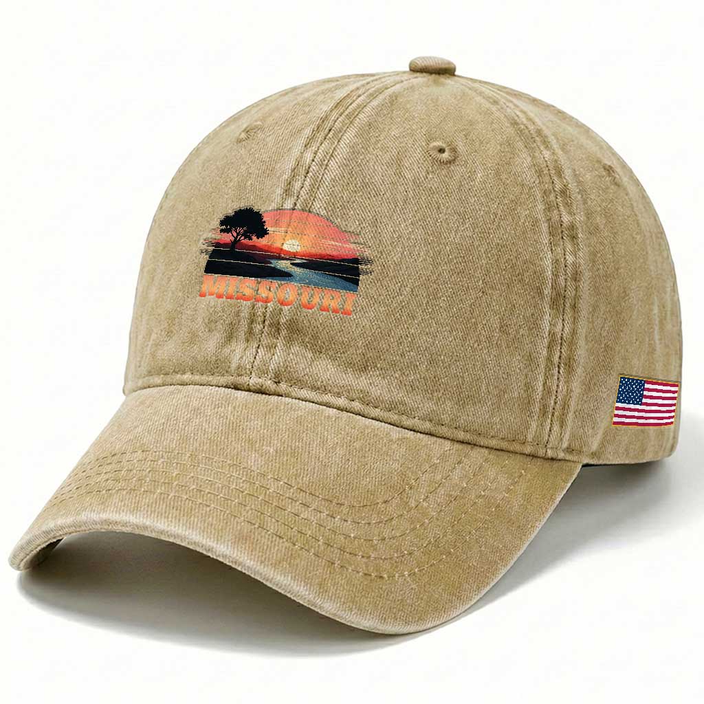 Vintage Missouri Outdoors Washed Cotton Baseball Cap Midwest Nature Landscape TS12 Print Your Wear