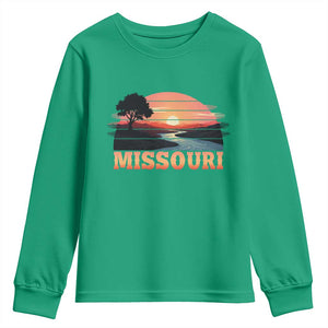 Vintage Missouri Outdoors Youth Sweatshirt Midwest Nature Landscape TS12 Irish Green Print Your Wear