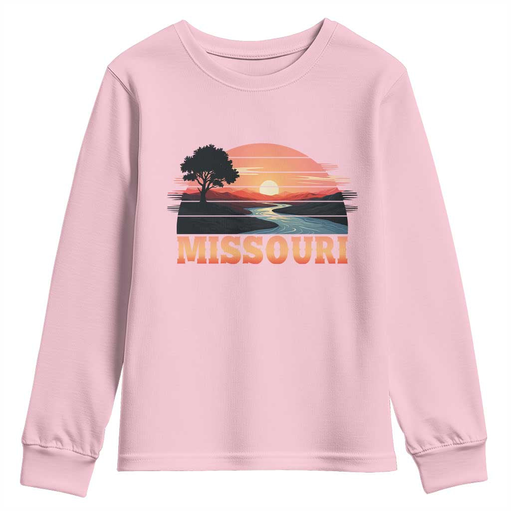 Vintage Missouri Outdoors Youth Sweatshirt Midwest Nature Landscape TS12 Light Pink Print Your Wear