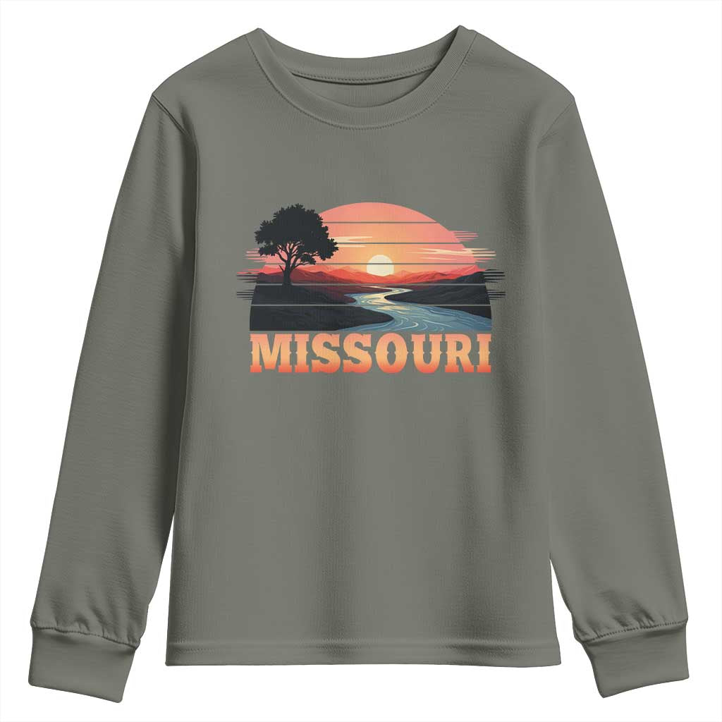 Vintage Missouri Outdoors Youth Sweatshirt Midwest Nature Landscape TS12 Military Green Print Your Wear