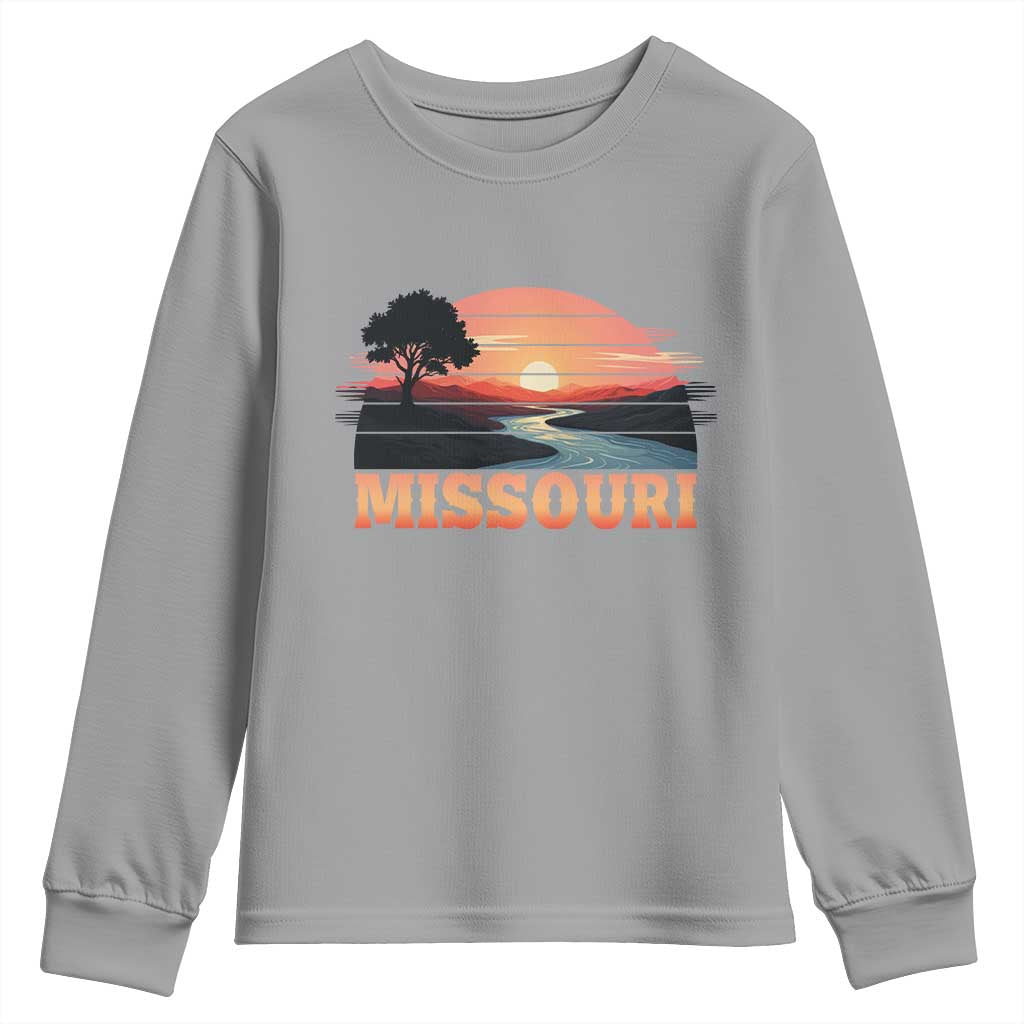 Vintage Missouri Outdoors Youth Sweatshirt Midwest Nature Landscape TS12 Sport Gray Print Your Wear