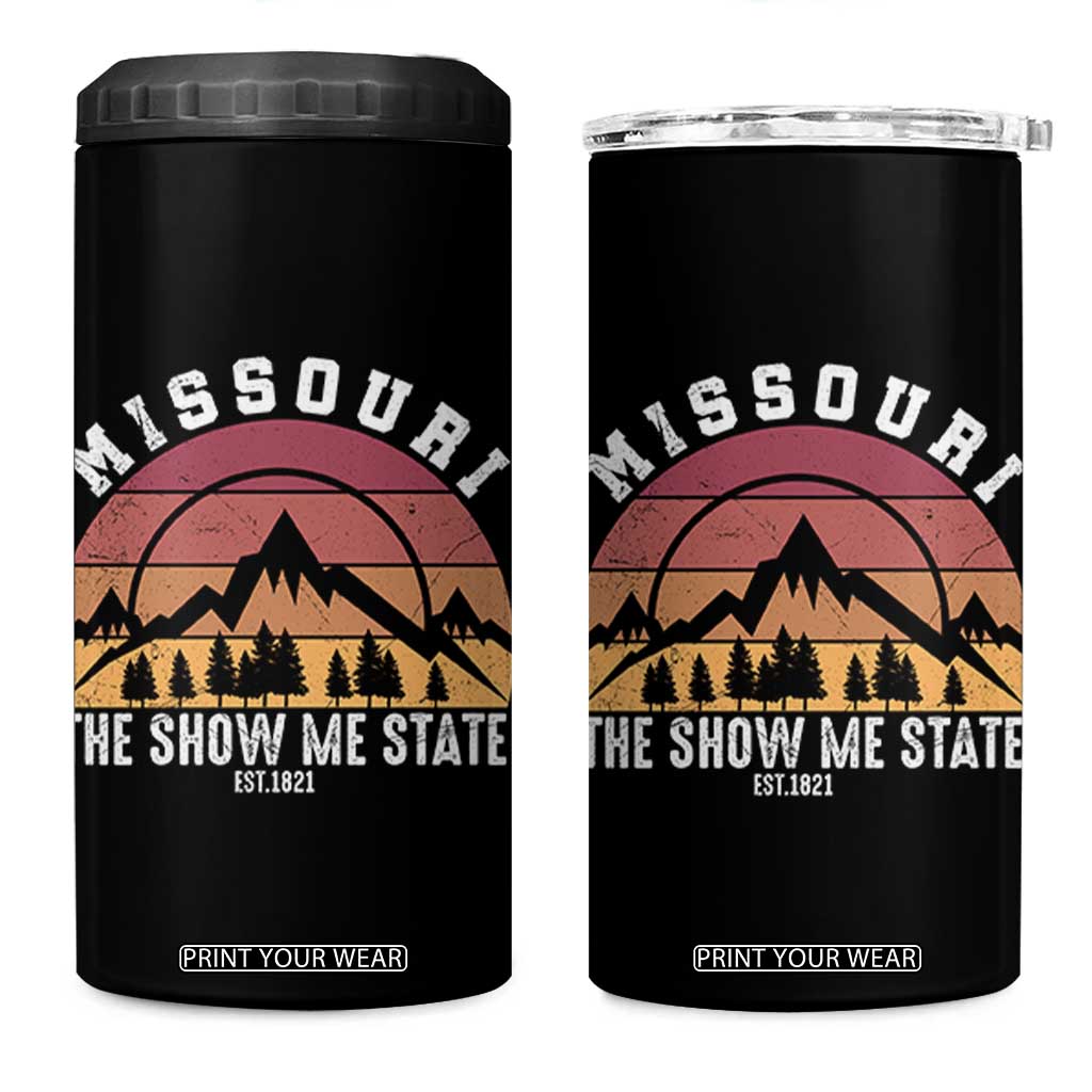Vintage Missouri Travel 4 in 1 Can Cooler Tumbler The Show Me State Pride TS12 One Size: 16 oz Black Print Your Wear
