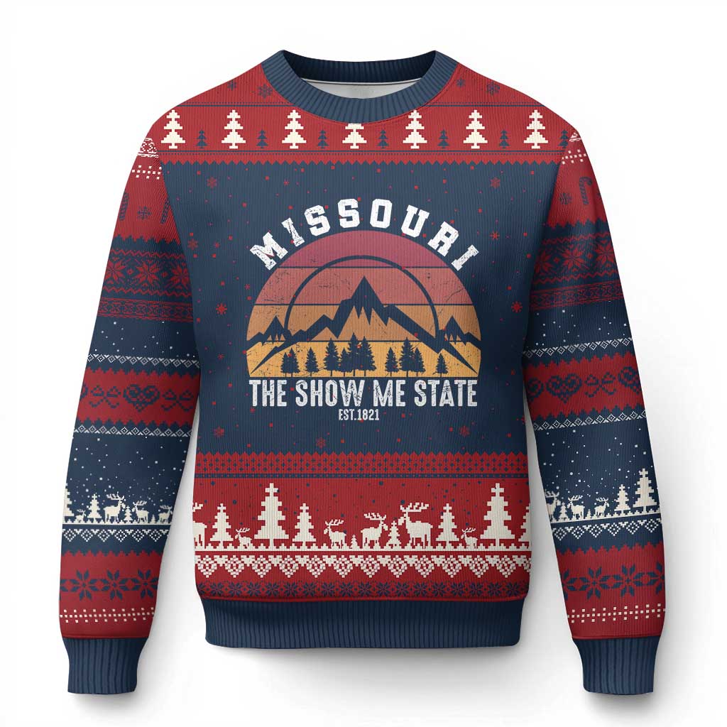 Vintage Missouri Travel Ugly Christmas Sweater The Show Me State Pride TS12 Navy Red Print Your Wear