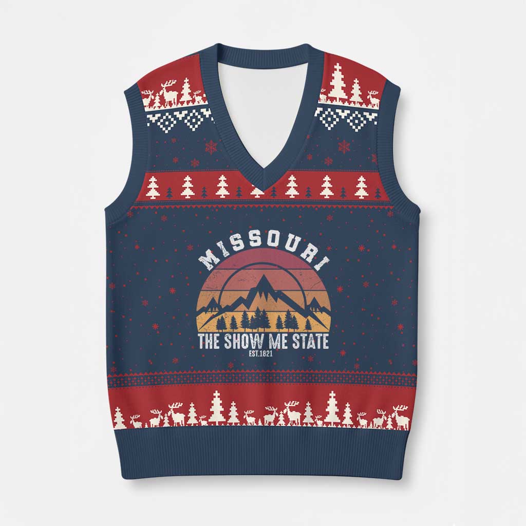 Vintage Missouri Travel V-Neck Knit Sweater Vest The Show Me State Pride TS12 Navy Red Print Your Wear