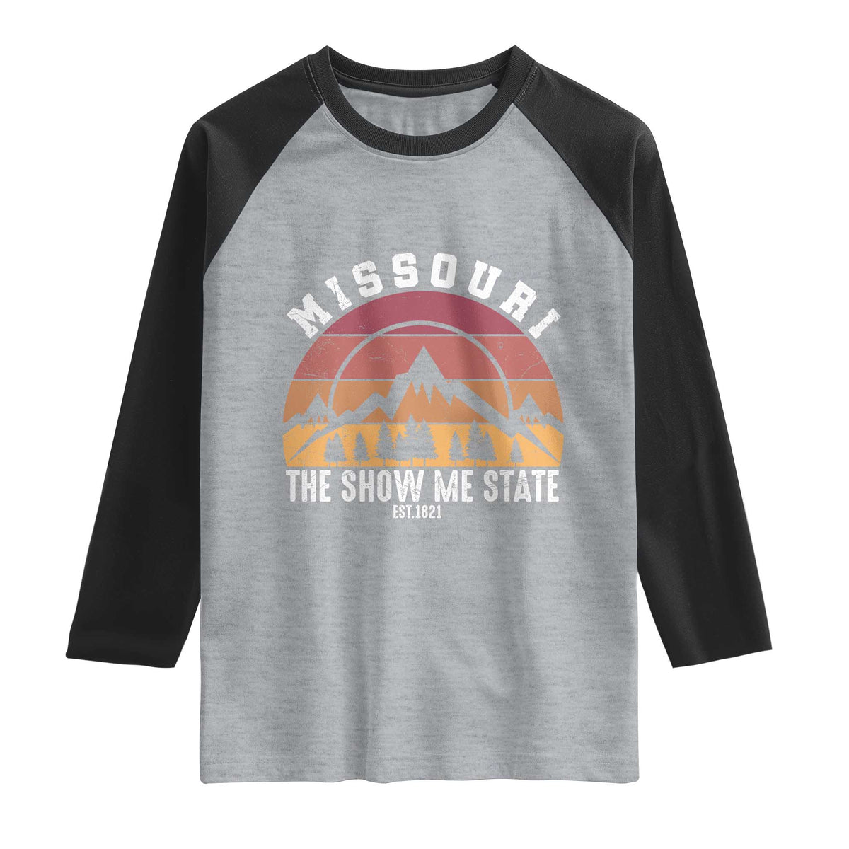 Vintage Missouri Travel Raglan Shirt The Show Me State Pride TS12 Heather Gray Black Print Your Wear
