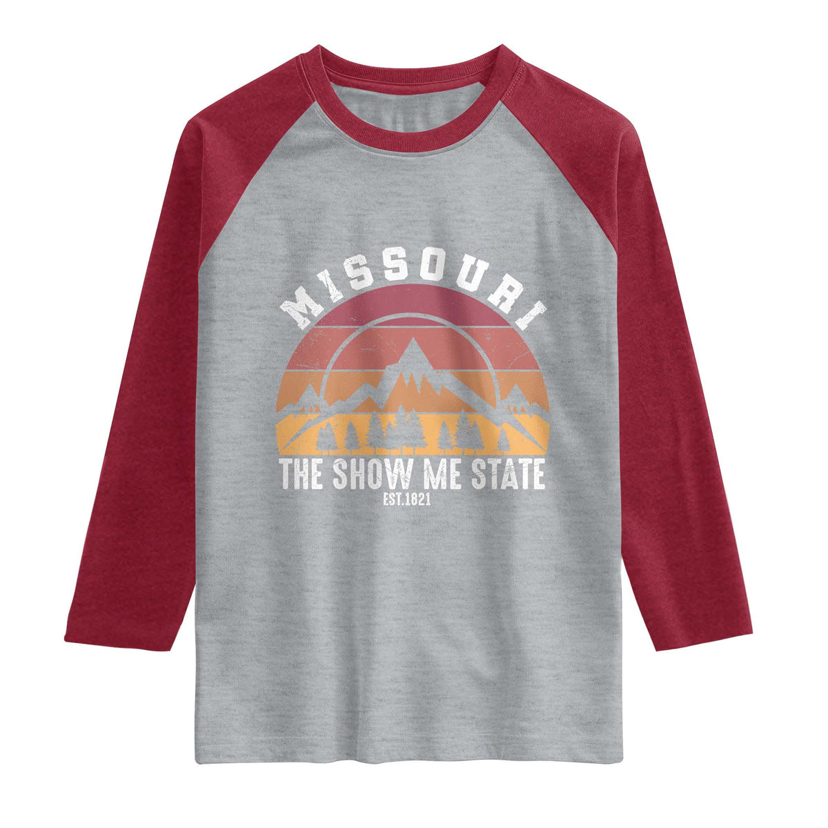 Vintage Missouri Travel Raglan Shirt The Show Me State Pride TS12 Heather Gray Heather Red Print Your Wear