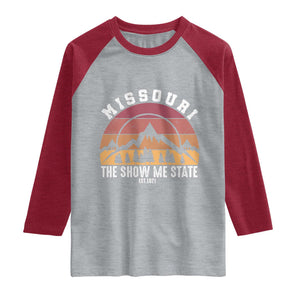 Vintage Missouri Travel Raglan Shirt The Show Me State Pride TS12 Heather Gray Heather Red Print Your Wear