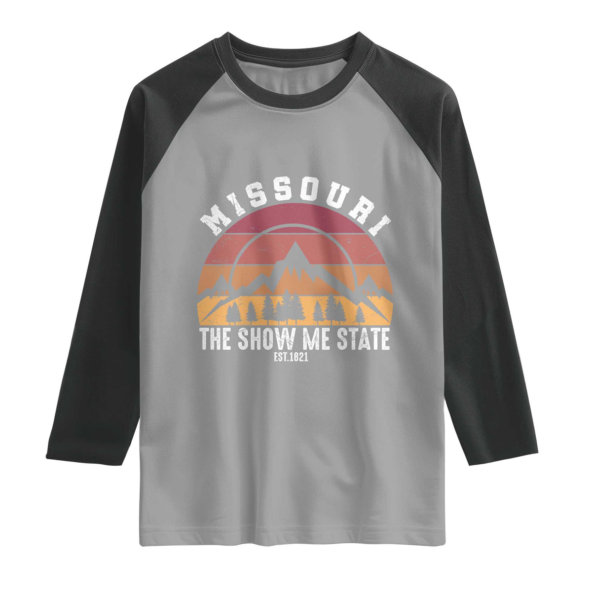 Vintage Missouri Travel Raglan Shirt The Show Me State Pride TS12 Sport Gray Black Print Your Wear